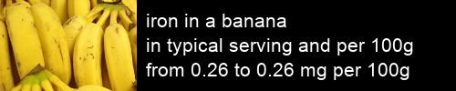 iron in a banana information and values per serving and 100g